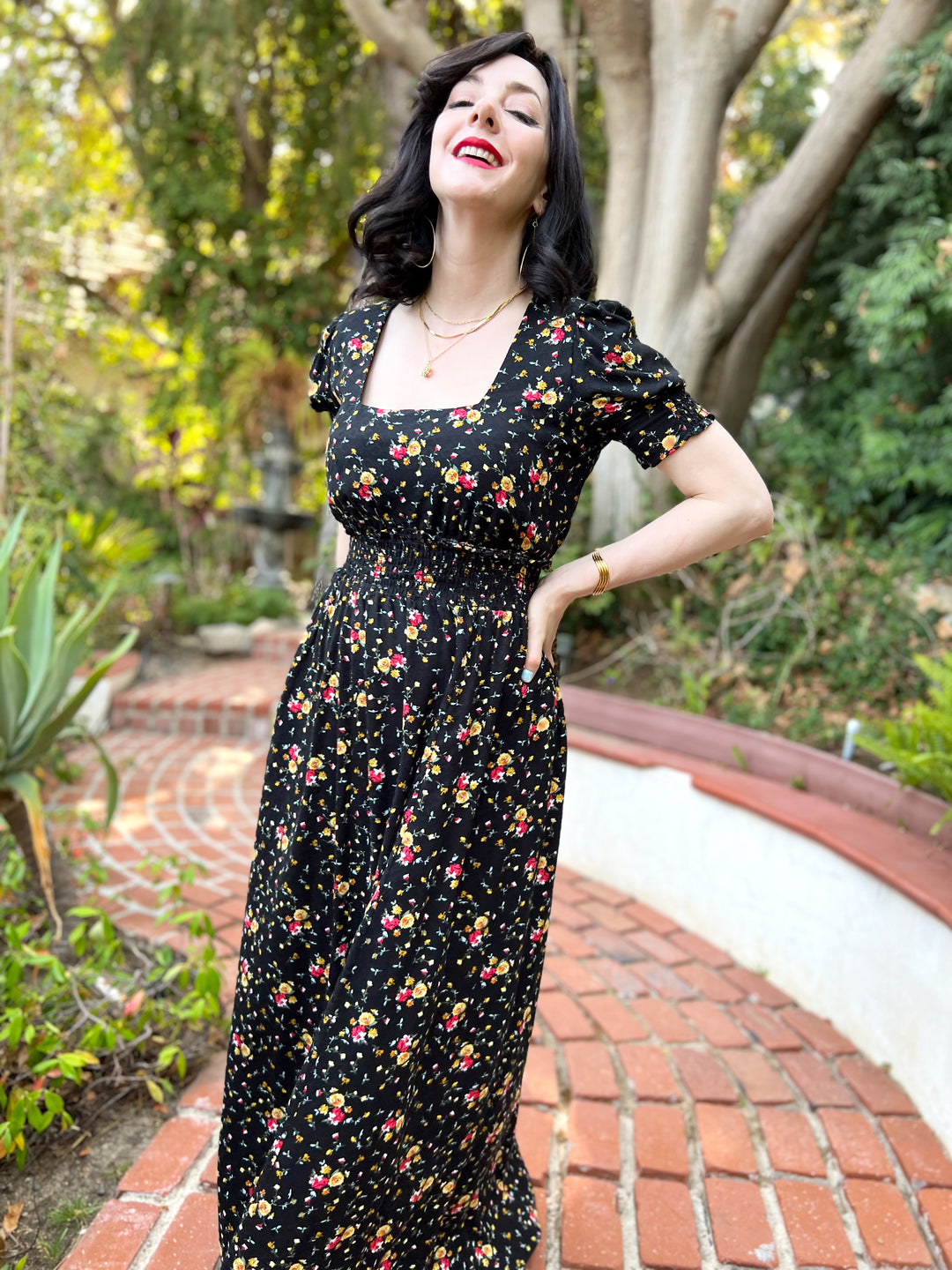 The Leigh Dress (Black / Primary Floral)