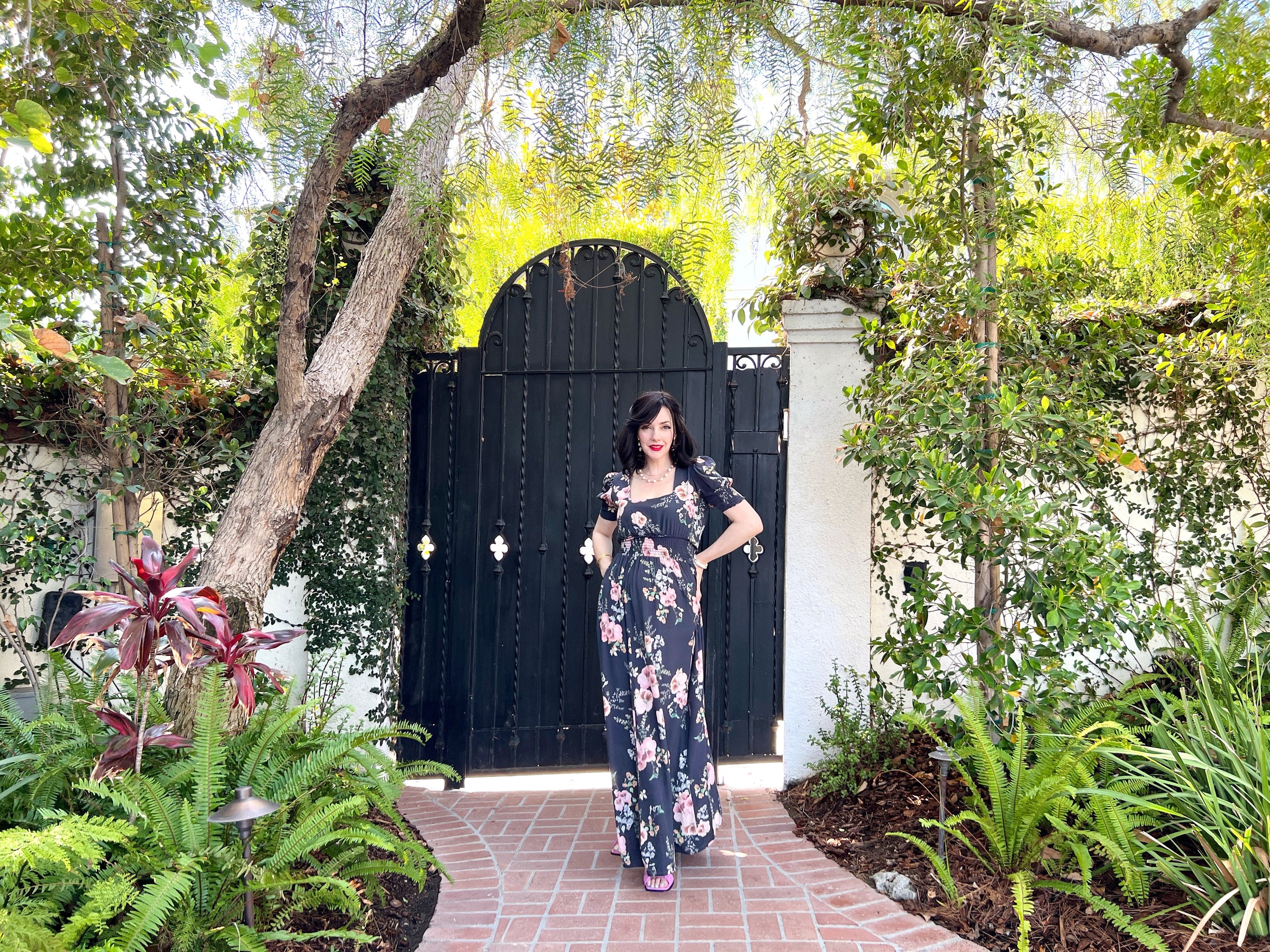 The Leigh Dress in Charcoal Gray / Pink Floral