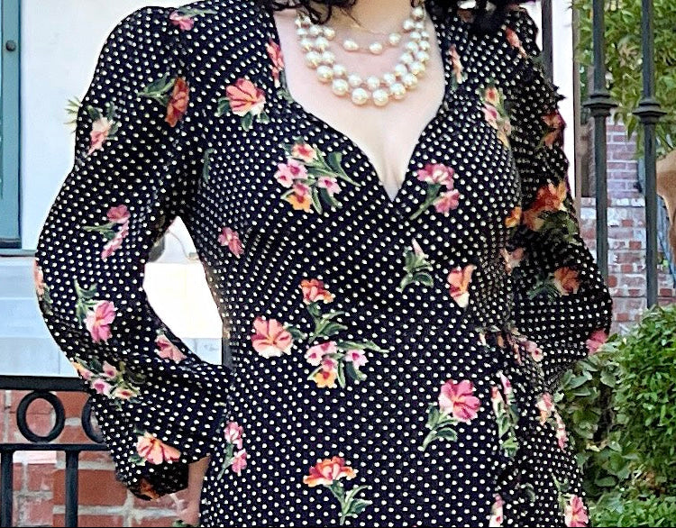 Fuller bust fit wrap dress with ruffle hem and sweetheart neckline pleating 